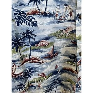 Vintage Rare Ho Aloha Hawaiian Shirt Blue Men L Tropical islanders fishing Sea